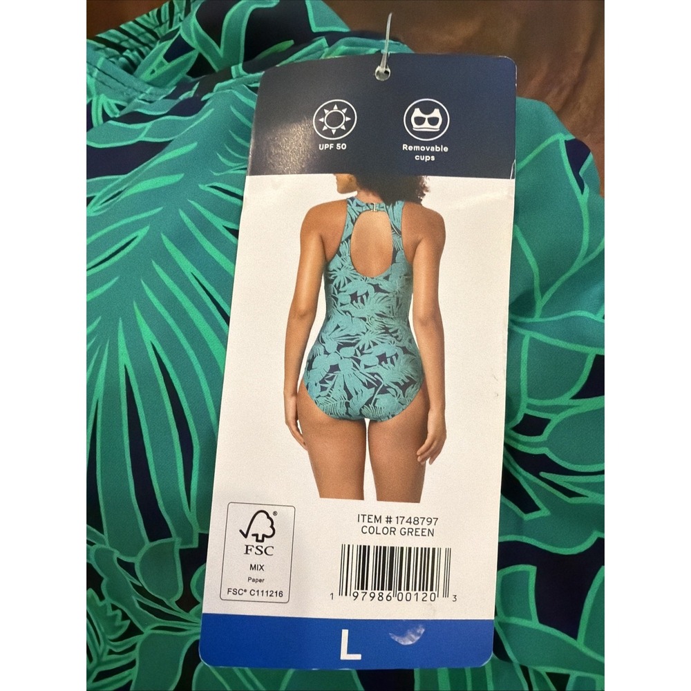 Lands' End Ladies' One Piece Swimsuit L Green - Picture 2 of 2